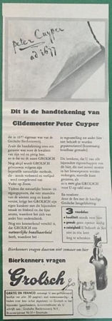 Advertentie - dit is de handtekening van Gildemeester Peter Cuyper