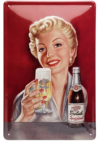 wandbord - retro sign - vrouw met glas      