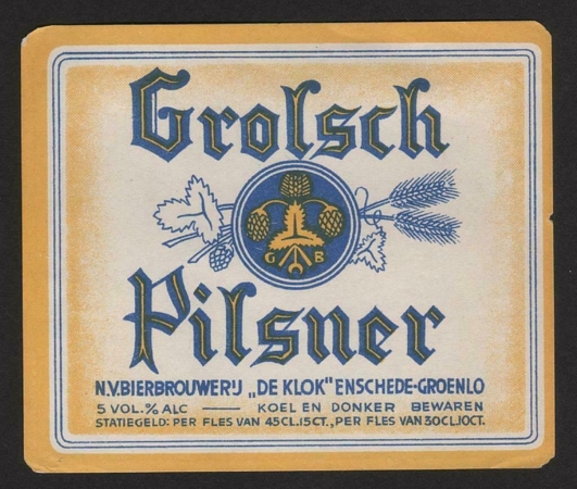 etiket - Grolsch pilsner  blauw logo