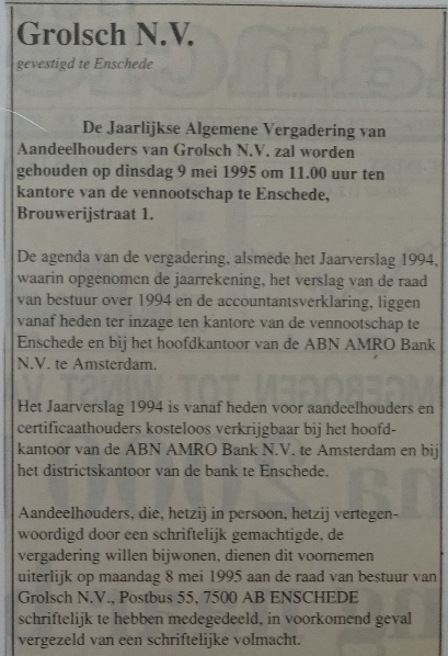 Melding - Algemene Vergadering van Aandeelhouders  