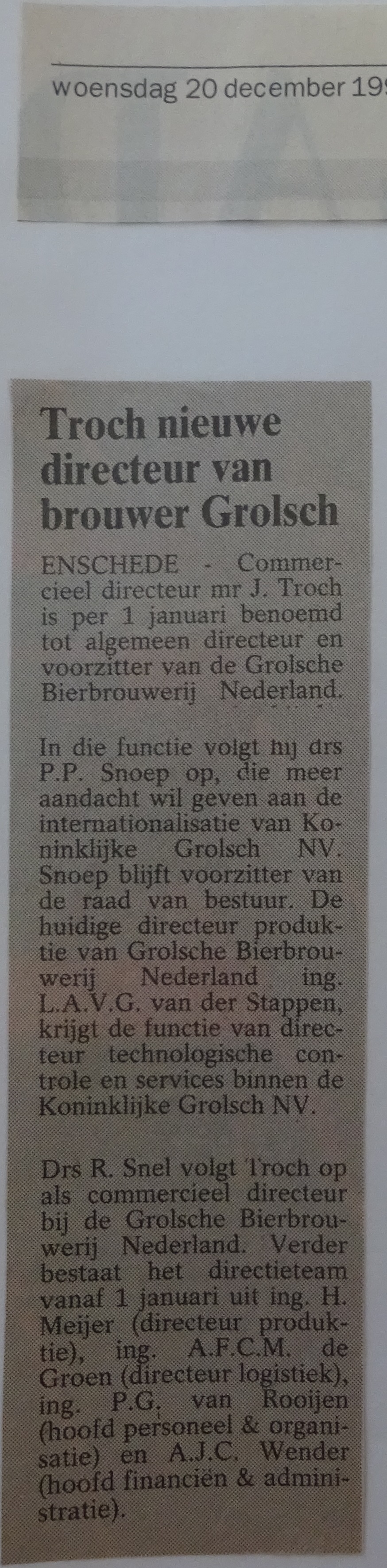 Artikel - nieuwe directeur