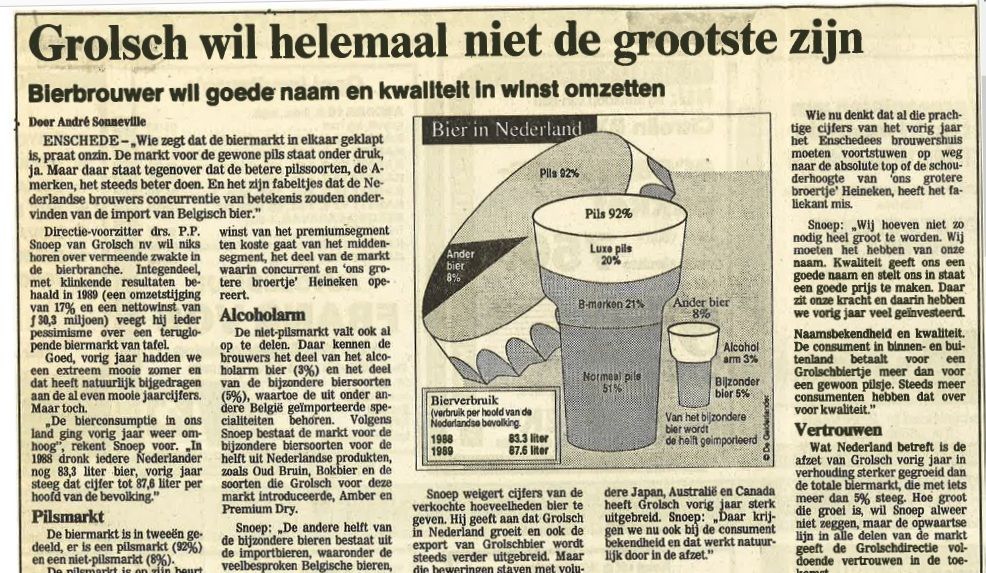 Artikel - Grolsch wil niet de grootste zijn 