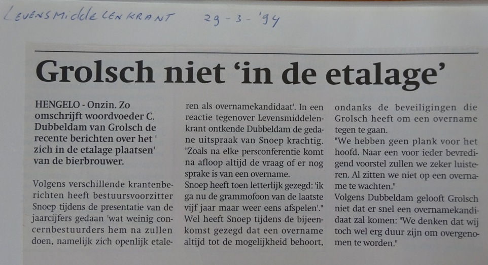 Artikel - Grolsch niet in de etalage