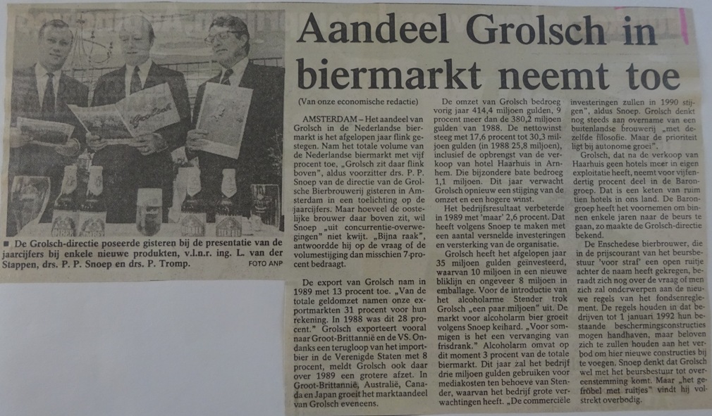 Artikel - Aandeel Grolsch neemt toe 