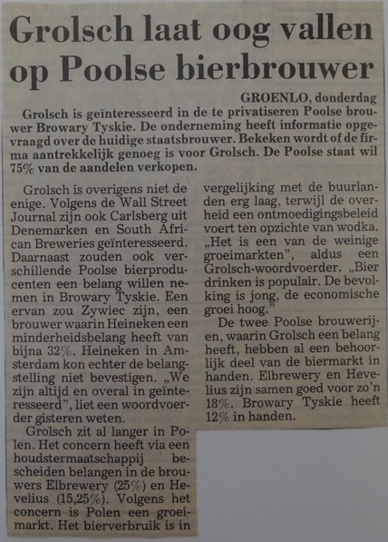 Artikel - Grolsch oog op Poolse bierbrouwer