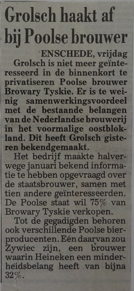 Artikel - Grolsch haakt af