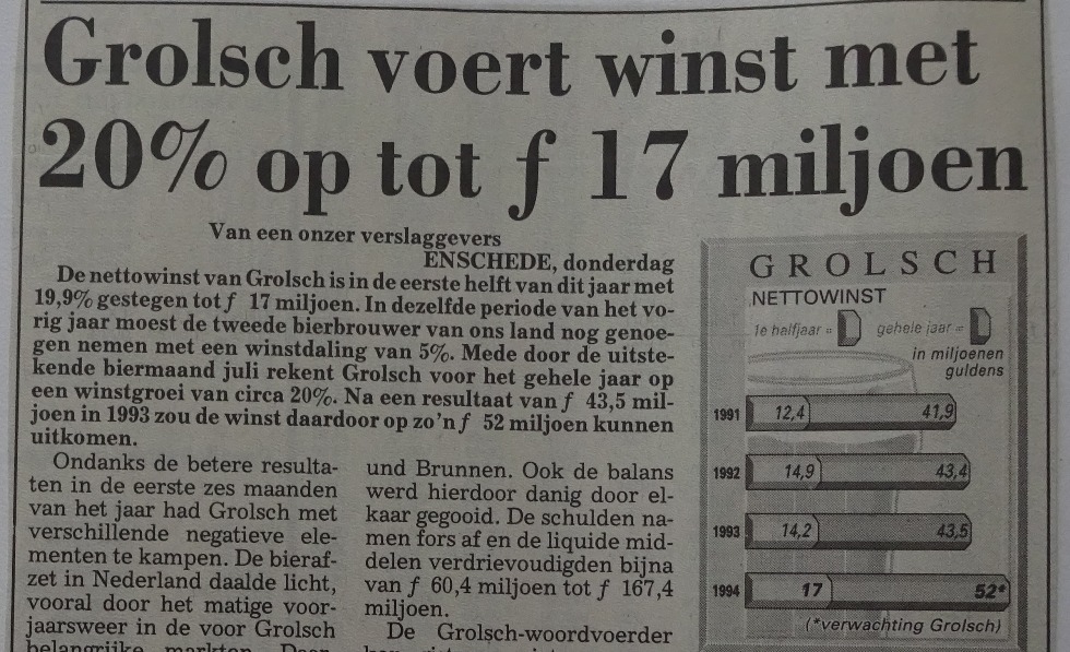Artikel - Grolsch voert winst op