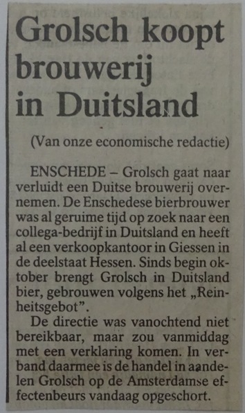 Artikel - Grolsch koopt brouwerij