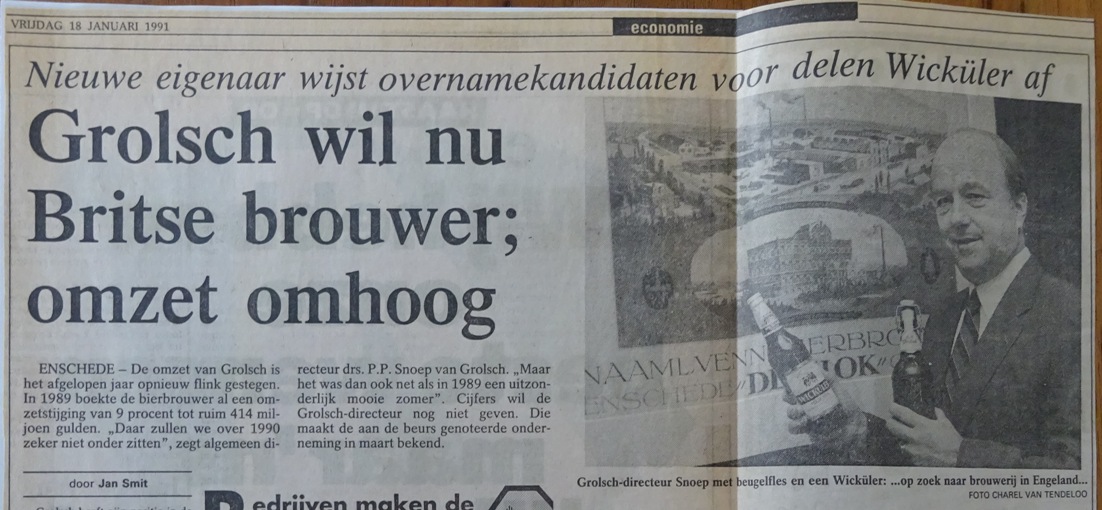 Artikel - Grolsch wil nu Britse brouwer 