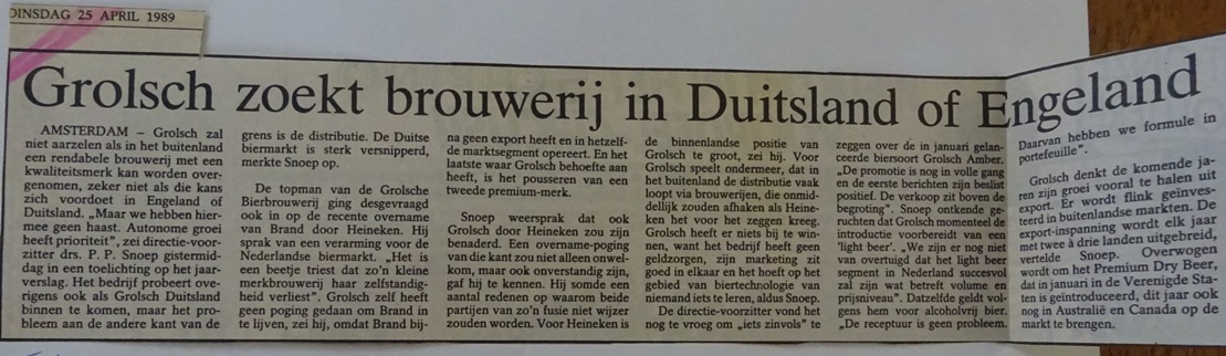 Artikel - Grolsch zoekt brouwerij 