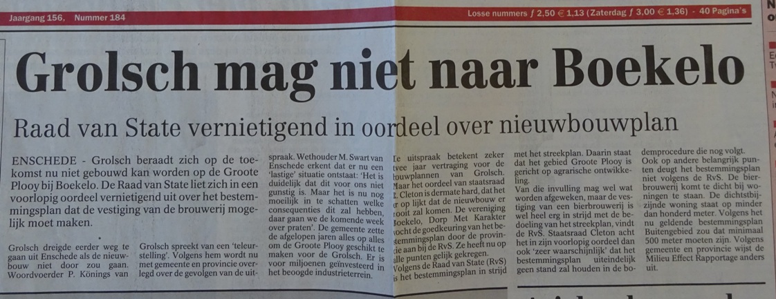 Artikel - Grolsch mag niet naar Boekelo 