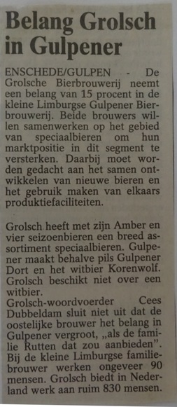 Artikel - Belang Grolsch in Gulpener