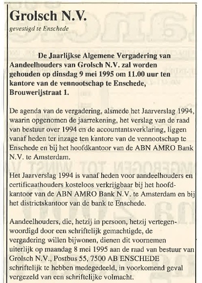 Melding - Jaarlijkse Vergadering van Aandeelhouders