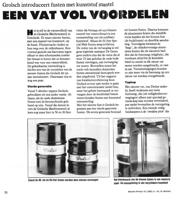 Artikel over Grolsch Kunststof vaten  