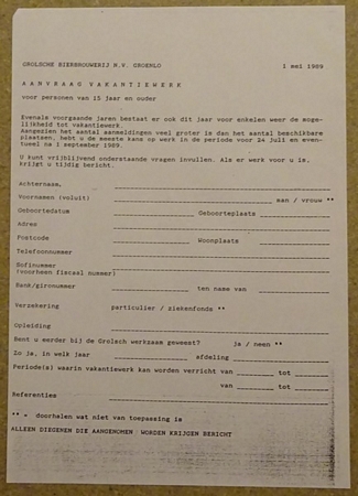 Aanvraagformulier vakantiewerk