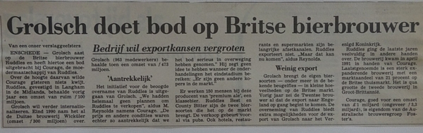 krantenartikel - Bod op Britse bierbrouwer 