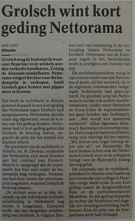 krantenartikel - Grolsch wint kort geding Nettorama