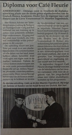 Artikel - Diploma voor Café Fleurie 