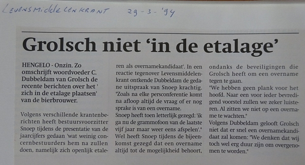 Artikel - Grolsch niet in de etalage