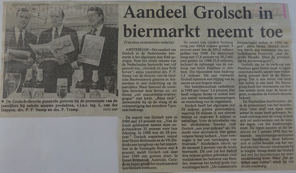 Artikel - Aandeel Grolsch neemt toe 