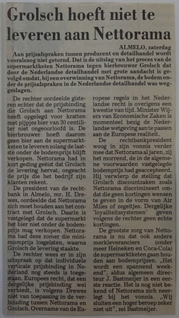 Artikel - Grolsch hoeft niet te leveren aan Nettorama
