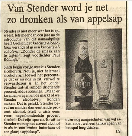 Artikel - Van Stender wordt je net zo dronken 