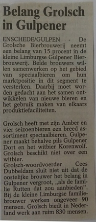 Artikel - Belang Grolsch in Gulpener