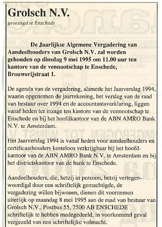 Melding - Jaarlijkse Vergadering van Aandeelhouders